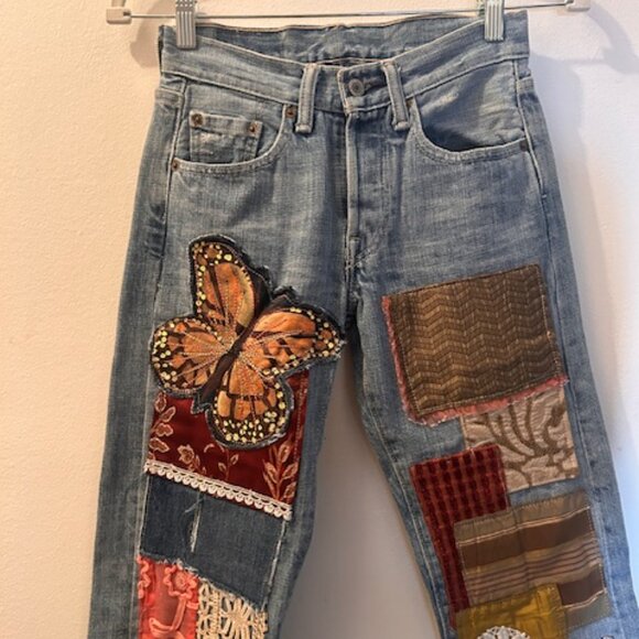 Free People Levi's RIALTO Jean Project The Evie Patchwork Butterfly Jean NEW 26 - Picture 9 of 16